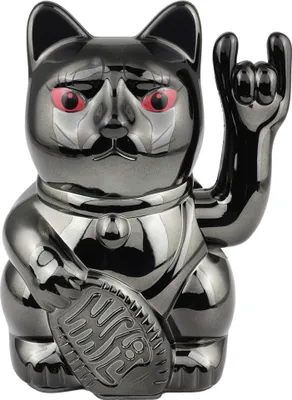 Produktbild von Glückskatze Angry Cat Maneki-neko Rocker Zeichen metallic schwarz 15cm Winkekatze Lucky cat
