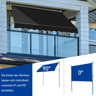 Produktbild von FCH Balkonmarkise 250x120x(200-300) cm Gelenkarm Markise Klemmmarkise Sonnenmarkise Balkon ohne Bohren - Beschattung Terrasse & Balkon