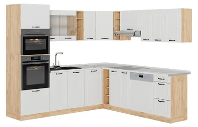 Image de Cuisine en angle Vicco R-Line Blanc campagne/Chêne de force doré 247 x 237 cm, PT Marbre, Model 53471