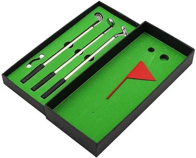 Produktbild von Golfspielset für Erwachsene - Mini Desktopspiel - Fidget Spielzeug - 3 Golfstifte - 2 Golfbälle - Aluminiumlegierung - Spielzeug für Erwachsene