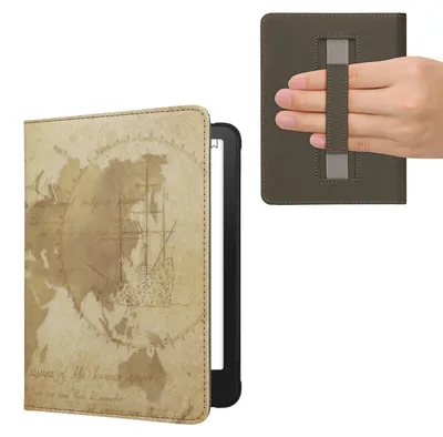 Produktbild von kwmobile Schutzhülle für Amazon Kindle Paperwhite (2024)/Colorsoft Hülle - eReader Flip Case mit Handschlaufe und Auto Sleep Funktion - Travel Vintage