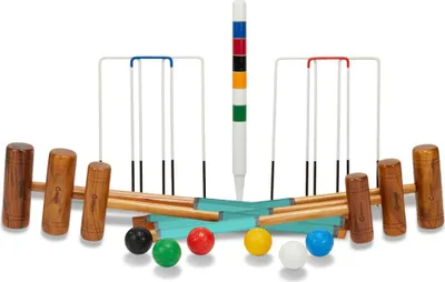 Produktbild von Ubergames - Familien-Krocket-Set - Englisches Gartenspiel - 6 Personen - Mit Hartholzschlägern - Lieferung mit Trolley