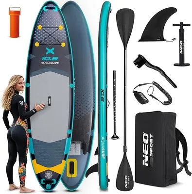 Produktbild von Stand Up Paddle Board - SUP Aufblasbar Set - 320 cm - Mit Zubehör Handpumpe Paddel Leash Rucksack - Aquasurf 10.6