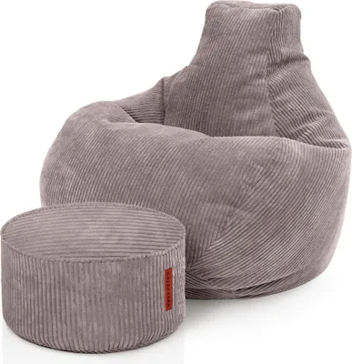 Produktbild von Green Bean® Sitzsack mit Hocker aus Cord - Sitzsäcke für das Wohnzimmer, Schlafzimmer, Sitzsack-Sessel für Erwachsene Hellgrau