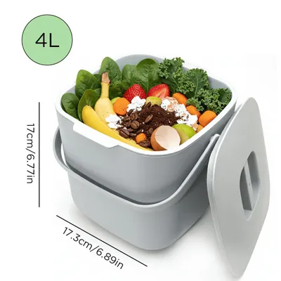 Produktbild von 4L Mülltrennsystem,mit Deckel/mit Griff,Geruchssystem für Büro,kleine Räume,geruchsdichter Kompostbehälter,kompakter Bioabfallbehälter,grau.