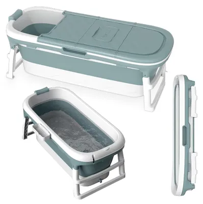 Zdjęcie produktu dla Wanna Składana Silikonowa Niebieska Przenośna Kąpiel Domowe SPA 136cm