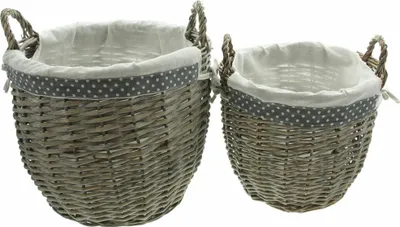 Obrázek produktu pro Koš na ukládání 'Pünktchen', sada 2 kusů, proutěný koš s rukojeťmi, šedě natřený, pro uskladnění