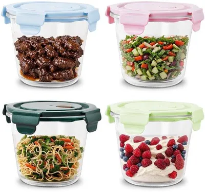 Immagine prodotto di Set di contenitori per zuppa in vetro, 4 pezzi, 710 ml, con coperchi a chiusura ermetica, contenitori in vetro, recipienti da cucina, contenitori per alimenti, adatti al microonde o al frigorifero.