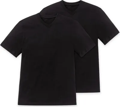Produktbild von SCHIESSER American T-shirt (2-pack), heren shirt korte mouw jersey v-hals zwart