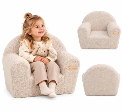 Produktbild von VELINDA Kindersessel Teddy – Weicher Kinderstuhl aus Schaumstoff mit Bouclé-Bezug – Creme