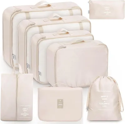 Productafbeelding van Packkubus set, 8-delig, verschillende maten, beige, voor het organiseren van bagage