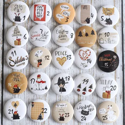 Produktbild von Adventskalender Zahlen Buttons Anstecknadeln 1-25 Metall 32 mm