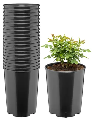 Image de Lot de 20 pots ronds en plastique pour plantes, avec trous de drainage, pour jardin, couleur noire, diamètre 18 cm, hauteur 21,5 cm (4 litres), référence GD-KW-RR