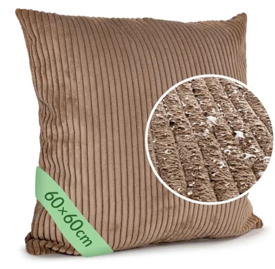 Kissenhülle Cordsamt einfarbig für Zierkissen ohne Füllung 60 x 60 cm Braun, Ansicht 2 in hoher Auflösung