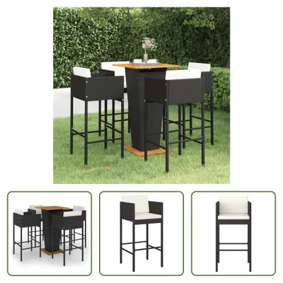 Produktbild von The Living Store 5-tlg. Gartenbar-Set mit Kissen Poly Rattan Schwarz