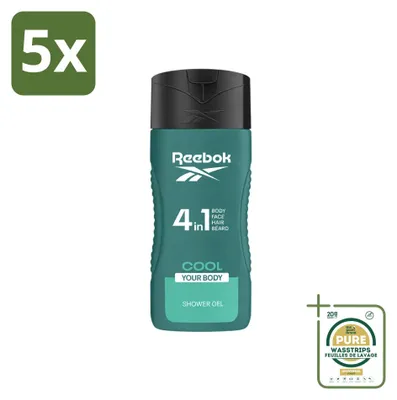 Immagine prodotto di 5 flaconi di gel doccia Reebok Cool Your Body 4-in-1, 400 ml ciascuno, confezione risparmio, 5 pezzi