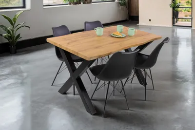 Produktbild von Esstisch Baumkante Holz-Optik Wildeiche 120 x 80 X-Gestell schwarz JOSY