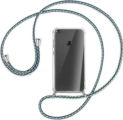Produktbild von Handykette Backcover-Schutzhülle mit Band (Metall silberfarben) für Huawei P8 Lite / P9 Lite 2017 - grün/blau/weiß