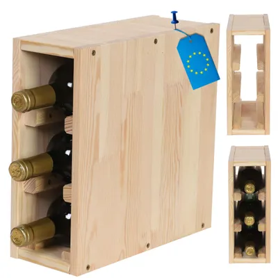 Produktbild von MODO24 Weinregal 3 Flaschen, Flaschenregal, Weinschrank, Getränkeregal, Kellerregal, Stapelbar, Massivholz, 30x12x30 cm, Natur, RW61