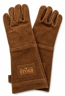 Productafbeelding van Unyqoos® Storx grillhandschoenen van echt leer, lichtbruin/camel – hittebestendig, extra lange manchetten, 1 paar voor barbecue, oven en open haard