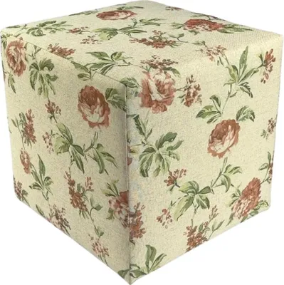 Obrázek produktu pro Velurový taburet ROSE 40x40 cm čtvercový s úložným prostorem - rozkládací taburet s vyšívaným bavlněným květinovým motivem - béžový