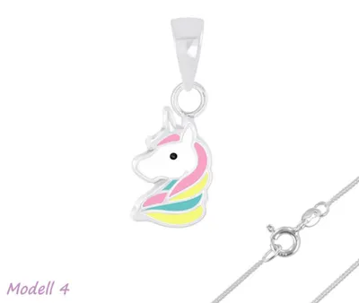 Produktbild von Einhorn Anhänger Silber 925: Kinderschmuck Kette Modell 4 mit Kette
