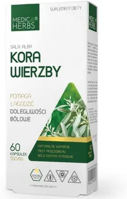 Produktbild von MEDICA HERBS Weidenrinde 550mg, 60 Kapseln.
