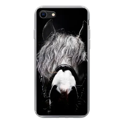 Produktbild von MuchoWow® Handyhülle Schutzhülle Hülle für iPhone 7 Pferd - Porträt - Schwarz - Weiß Silikon Softcase Handy Hülle - Kartenhalter