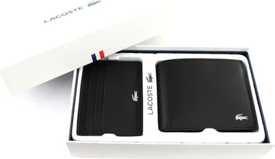 Produktbild von Lacoste, Herren Geldbörsen-Set mit Kartenhalter, 11 cm, Schwarz, Rindsleder Polyimid Polyamid, 6 Kartenfächer, Münzfach, FG-Serie, Krokodil-Logo