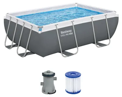 Produktbild von Bestway® Steel Pro MAX™ Frame Pool Set mit Filterpumpe 282 x 196 x 84 cm, grau, eckig