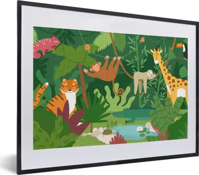 Produktbild von MuchoWow® Gerahmtes Poster Dschungel - Tiere - Natur 40x30 cm - Poster mit Schwarzem Bilderrahmen Wandposter Rahmen Foto Bilder - Bilderrahmen - Poster im Rahmen