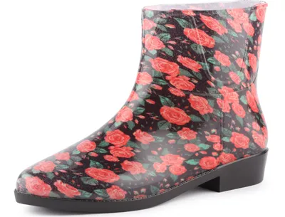 Produktbild von Ladeheid Damen Kurze Gummistiefel Stiefeletten bunt Regenschuhe wasserfest mit Muster LAZT201802 (Rosen 105M, 38 EU)