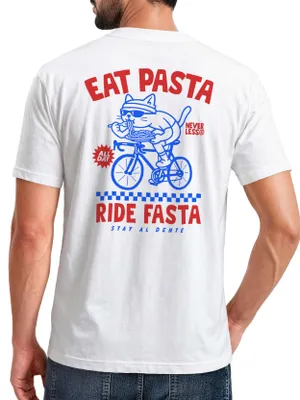Produktbild von Herren T-Shirt Backprint - Katze Pasta Design - Baumwollshirt Männer Fashion Streetstyle Slim Fit Neverless®