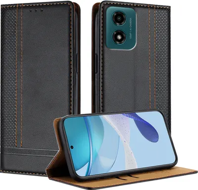 Produktbild von Handyhülle für Motorola Moto G04 G24 Leder Flip Klappbare Schutzhülle mit Standfunktion Schwarz