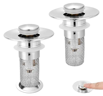 Abflusssieb 2er-Pack, Pop-Up Haarfänger, Edelstahl, Silber