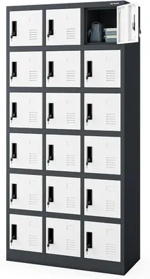 Produktbild von Umkleideschrank 3B6A Metallschrank Metallspind Büroschrank Fächerschrank Schließfachschrank mit 18 Fächern Metall Pulverbeschichtung 185 cm x 90 cm x 40 cm (H x B x T) (Anthrazit-Weiß)
