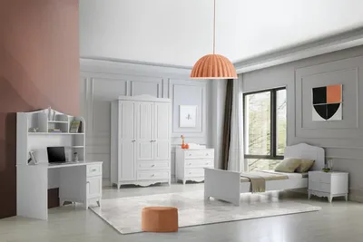 Image de Ensemble de meubles de chambre à coucher Design moderne Lit Bureau 5 pièces Élégant