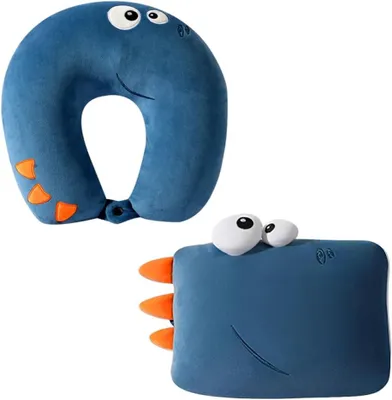 Productafbeelding van Reiskussen voor kinderen, 2-in-1 dinosaurus nekkussen, marineblauw, voor auto