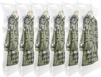 Produktbild von Set aus 6 wieder verwendbaren Vakuumbeuteln mit Haken für Kleiderschrankorganisation