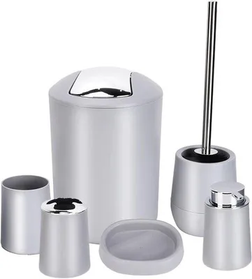 Produktbild von Badezimmer-Set 6-teilig - Moderne Dekoration - Komplett mit verschiedenen Artikeln - 6 Stücke - Grau
