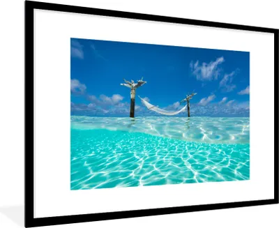 Produktbild von MuchoWow® Gerahmtes Poster Sommer - Meer - Hängematte 90x60 cm - Poster mit Schwarzem Bilderrahmen Wandposter Rahmen Foto Bilder - Wanddekoration - Fotos