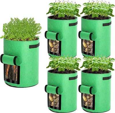 Produktbild von EINFEBEN 5x Pflanzsack Pflanztasche Pflanzen Tasche Pflanzbeutel mit Fenster 27L