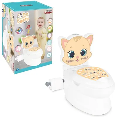 Produktbild von COIL Toilettentrainer, Kindertoilette, Lerntöpfchen, Kinderklo, Babytopf, Licht/Sound, mit Spülgeräusch, herausnehmbarer Innenbehälter, Kätzchen