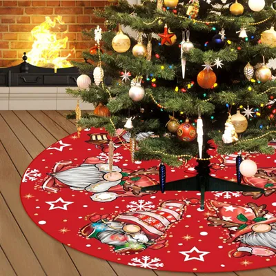 Weihnachtsbaumdecke 122 cm, rund, gestrickt, rot/schwarz