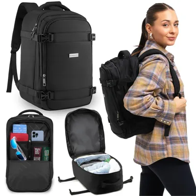 Produktbild von Zagatto Schwarzer REISE-Rucksack für Flugzeug, WASSERDICHTES Handgepäck 40x20x25 cm