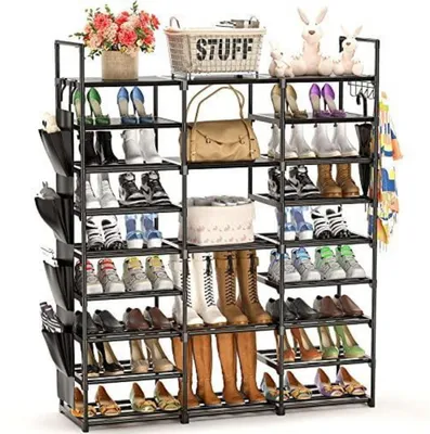 Obrázok produktu pre Kovová policová skriňa na topánky, 9 políc, pre 55-60 párov topánok, rozmer 127 x 30 x 158 cm