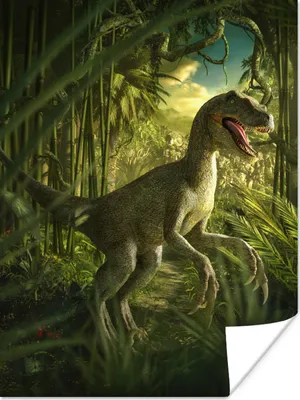 Produktbild von MuchoWow® Poster Dinosaurier - Pflanzen - Grün - Illustration - Kinder - Jungen 120x160 cm - Wandbilder