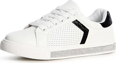 Produktbild von topschuhe24 1545 Damen Plateau Sneaker Turnschuhe Skater Glitzer Nieten, Farbe:Schwarz, Größe:36 EU