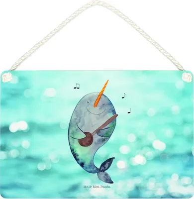 Produktbild von Mr. & Mrs. Panda Schild Narwal Gitarre DIN A4 - Oceanblue - Geschenk, Wal, Probleme, Tanzen, Gespräche, holzbild, Meer, Holzschild, Deko, Türschild, Wandbild Holz