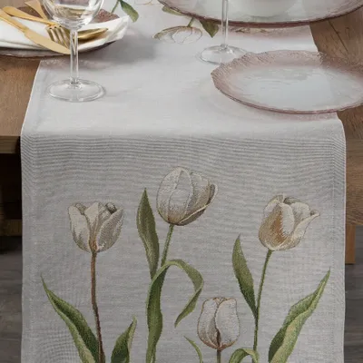 Produktbild von Eurofirany, Stuła gobelinowa w kwiaty, Nat 4041, Tulipany - 45 x 140 cm, ZA-454423